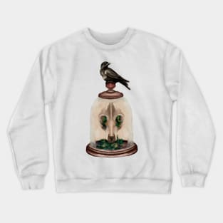 Watercolor Raven on Cloche With Raven Botanical Green Moss Dark Academia Crewneck Sweatshirt